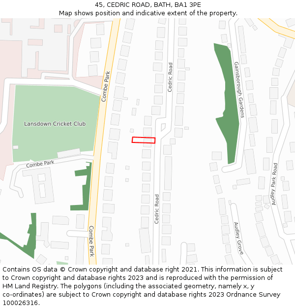 45, CEDRIC ROAD, BATH, BA1 3PE: Location map and indicative extent of plot