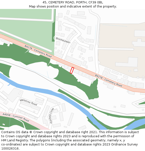 45, CEMETERY ROAD, PORTH, CF39 0BL: Location map and indicative extent of plot