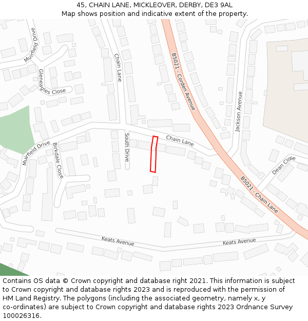 45, CHAIN LANE, MICKLEOVER, DERBY, DE3 9AL: Location map and indicative extent of plot