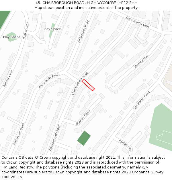 45, CHAIRBOROUGH ROAD, HIGH WYCOMBE, HP12 3HH: Location map and indicative extent of plot
