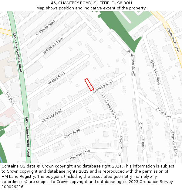 45, CHANTREY ROAD, SHEFFIELD, S8 8QU: Location map and indicative extent of plot