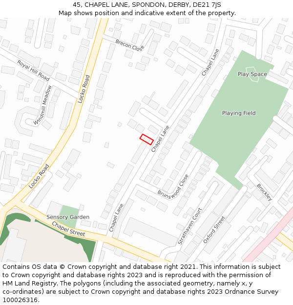45, CHAPEL LANE, SPONDON, DERBY, DE21 7JS: Location map and indicative extent of plot