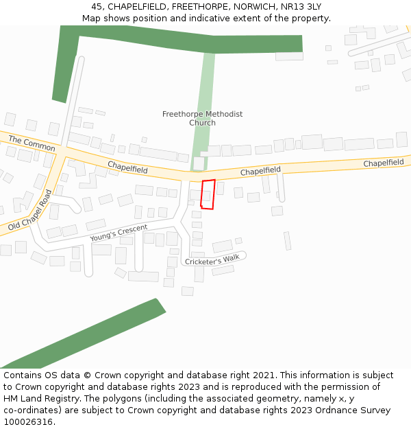 45, CHAPELFIELD, FREETHORPE, NORWICH, NR13 3LY: Location map and indicative extent of plot
