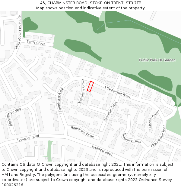 45, CHARMINSTER ROAD, STOKE-ON-TRENT, ST3 7TB: Location map and indicative extent of plot