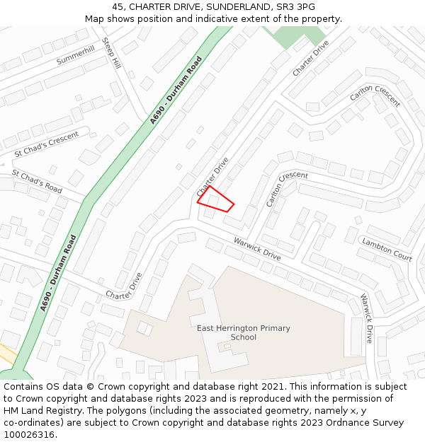 45, CHARTER DRIVE, SUNDERLAND, SR3 3PG: Location map and indicative extent of plot