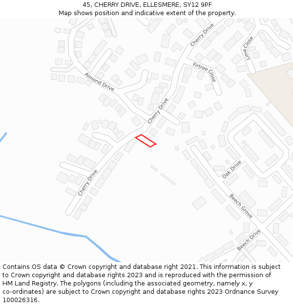 45, CHERRY DRIVE, ELLESMERE, SY12 9PF: Location map and indicative extent of plot