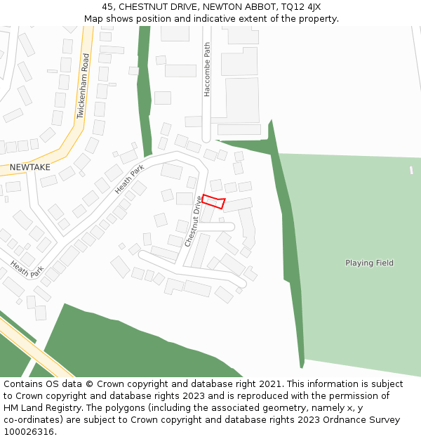 45, CHESTNUT DRIVE, NEWTON ABBOT, TQ12 4JX: Location map and indicative extent of plot