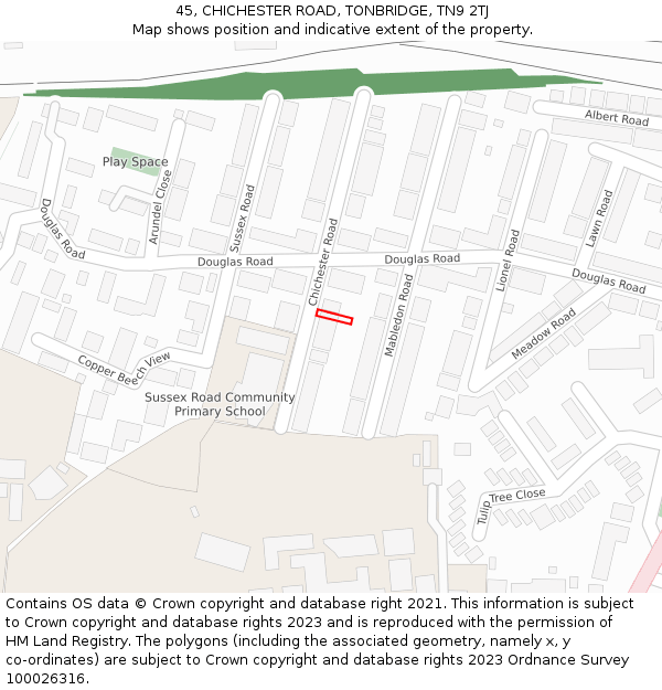 45, CHICHESTER ROAD, TONBRIDGE, TN9 2TJ: Location map and indicative extent of plot