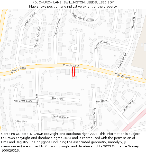 45, CHURCH LANE, SWILLINGTON, LEEDS, LS26 8DY: Location map and indicative extent of plot