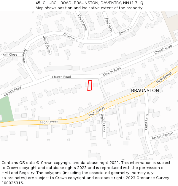 45, CHURCH ROAD, BRAUNSTON, DAVENTRY, NN11 7HQ: Location map and indicative extent of plot