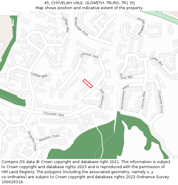 45, CHYVELAH VALE, GLOWETH, TRURO, TR1 3YJ: Location map and indicative extent of plot