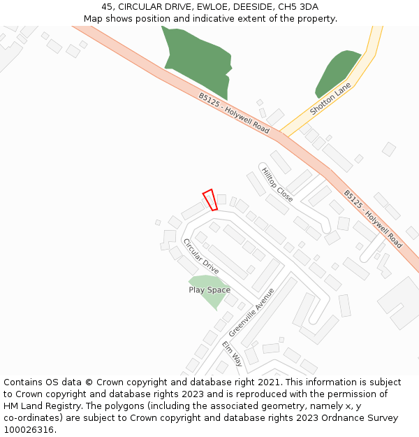 45, CIRCULAR DRIVE, EWLOE, DEESIDE, CH5 3DA: Location map and indicative extent of plot