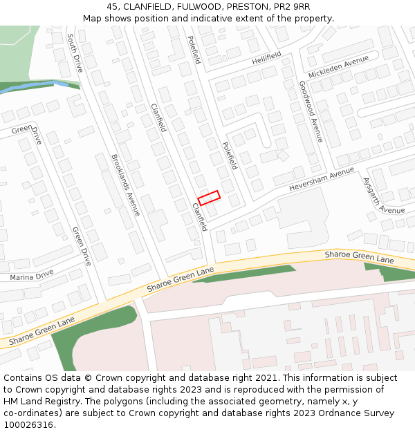 45, CLANFIELD, FULWOOD, PRESTON, PR2 9RR: Location map and indicative extent of plot