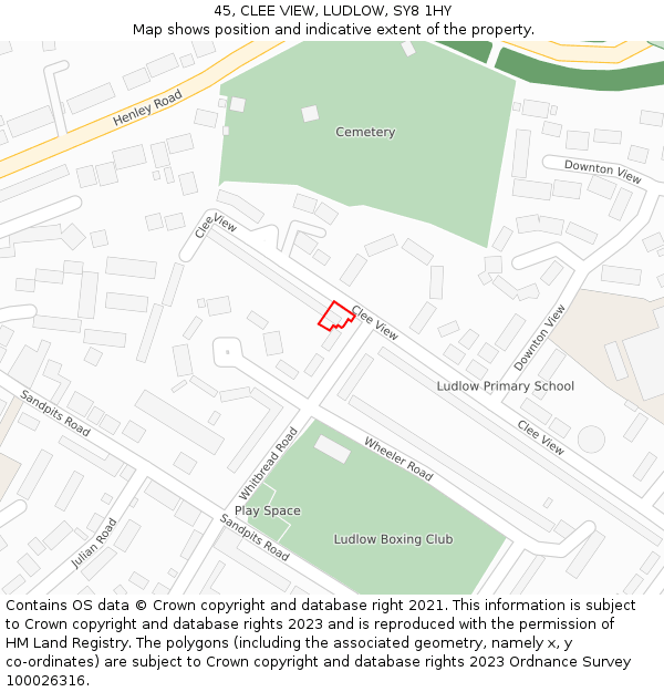 45, CLEE VIEW, LUDLOW, SY8 1HY: Location map and indicative extent of plot