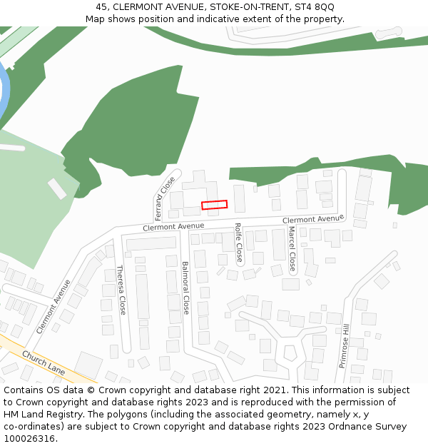 45, CLERMONT AVENUE, STOKE-ON-TRENT, ST4 8QQ: Location map and indicative extent of plot