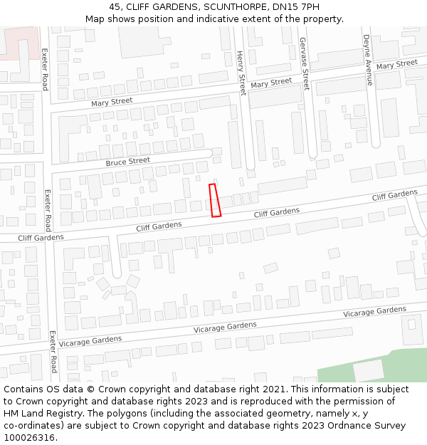 45, CLIFF GARDENS, SCUNTHORPE, DN15 7PH: Location map and indicative extent of plot