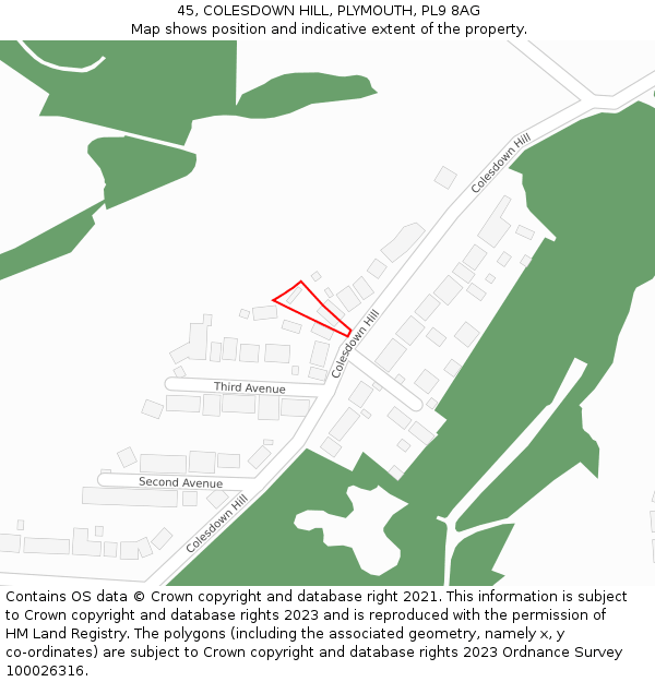 45, COLESDOWN HILL, PLYMOUTH, PL9 8AG: Location map and indicative extent of plot