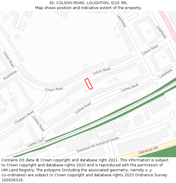 45, COLSON ROAD, LOUGHTON, IG10 3RL: Location map and indicative extent of plot