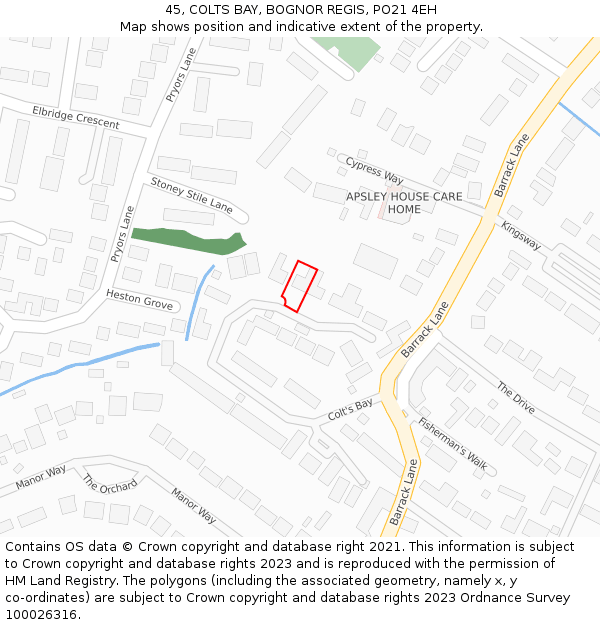 45, COLTS BAY, BOGNOR REGIS, PO21 4EH: Location map and indicative extent of plot