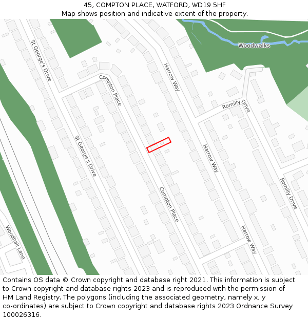 45, COMPTON PLACE, WATFORD, WD19 5HF: Location map and indicative extent of plot