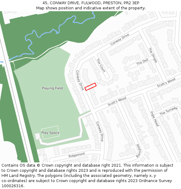 45, CONWAY DRIVE, FULWOOD, PRESTON, PR2 3EP: Location map and indicative extent of plot