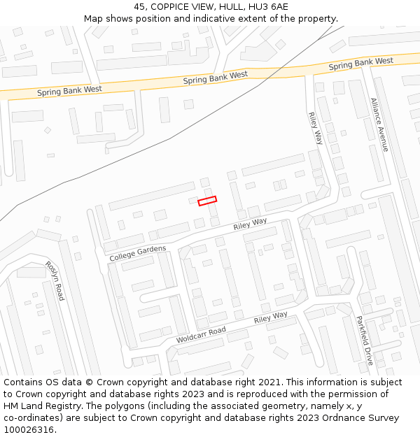45, COPPICE VIEW, HULL, HU3 6AE: Location map and indicative extent of plot