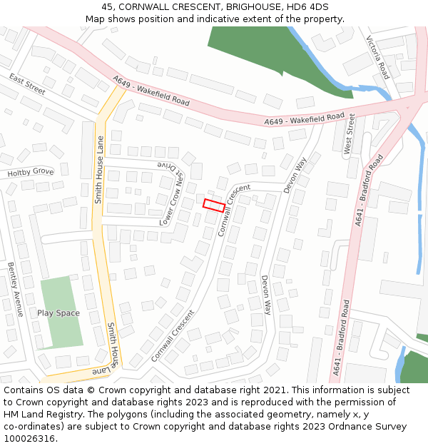 45, CORNWALL CRESCENT, BRIGHOUSE, HD6 4DS: Location map and indicative extent of plot