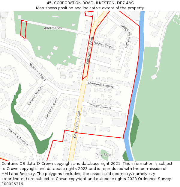 45, CORPORATION ROAD, ILKESTON, DE7 4AS: Location map and indicative extent of plot