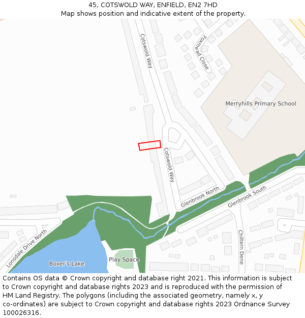 45, COTSWOLD WAY, ENFIELD, EN2 7HD: Location map and indicative extent of plot