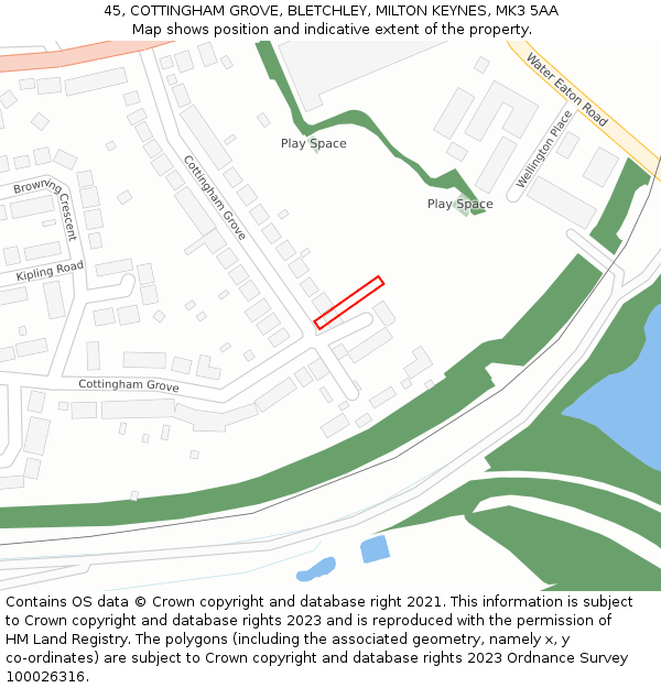 45, COTTINGHAM GROVE, BLETCHLEY, MILTON KEYNES, MK3 5AA: Location map and indicative extent of plot