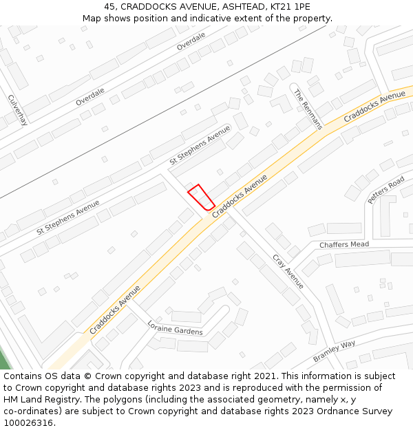 45, CRADDOCKS AVENUE, ASHTEAD, KT21 1PE: Location map and indicative extent of plot