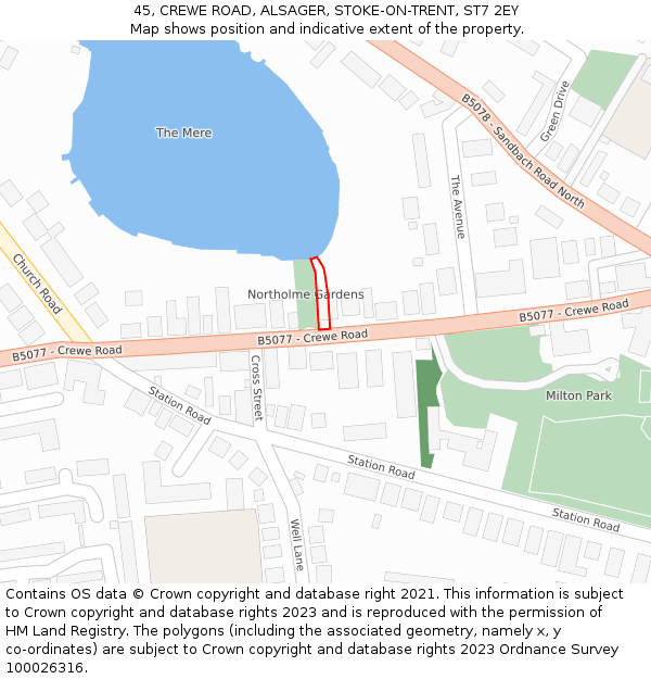 45, CREWE ROAD, ALSAGER, STOKE-ON-TRENT, ST7 2EY: Location map and indicative extent of plot