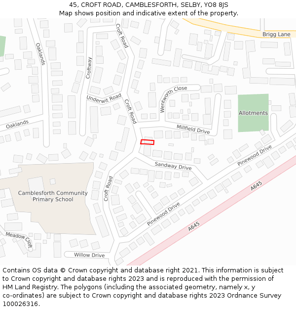 45, CROFT ROAD, CAMBLESFORTH, SELBY, YO8 8JS: Location map and indicative extent of plot