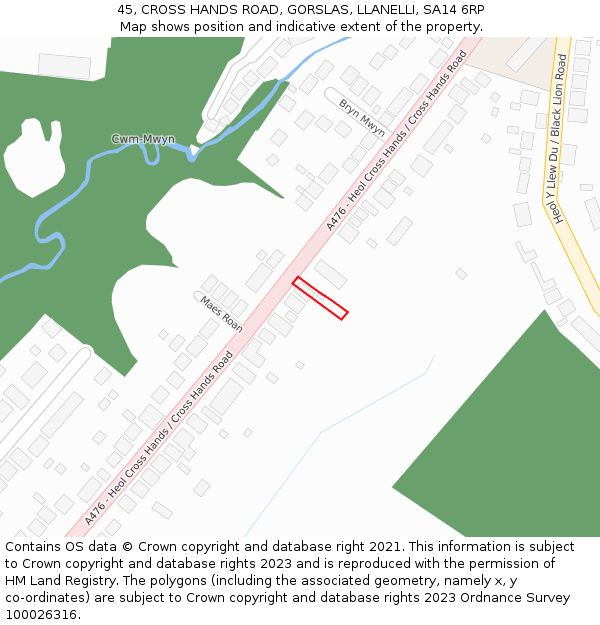 45, CROSS HANDS ROAD, GORSLAS, LLANELLI, SA14 6RP: Location map and indicative extent of plot