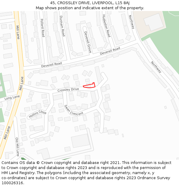 45, CROSSLEY DRIVE, LIVERPOOL, L15 8AJ: Location map and indicative extent of plot