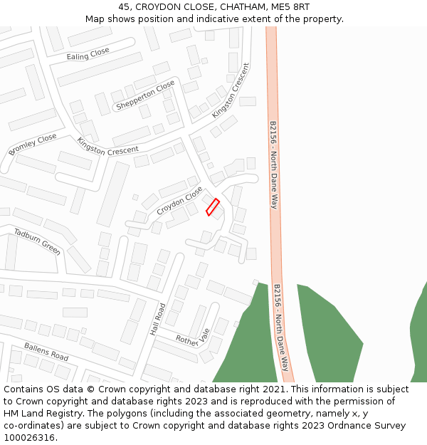 45, CROYDON CLOSE, CHATHAM, ME5 8RT: Location map and indicative extent of plot