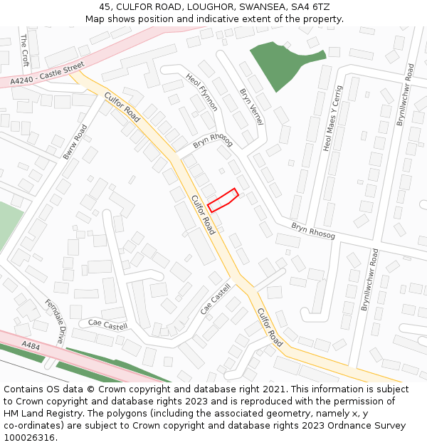 45, CULFOR ROAD, LOUGHOR, SWANSEA, SA4 6TZ: Location map and indicative extent of plot