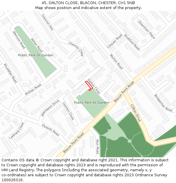 45, DALTON CLOSE, BLACON, CHESTER, CH1 5NB: Location map and indicative extent of plot