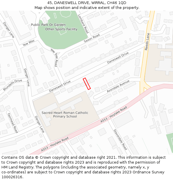 45, DANESWELL DRIVE, WIRRAL, CH46 1QD: Location map and indicative extent of plot