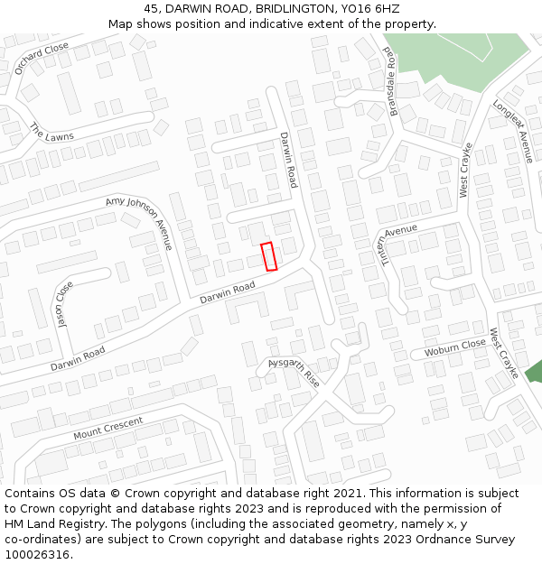 45, DARWIN ROAD, BRIDLINGTON, YO16 6HZ: Location map and indicative extent of plot