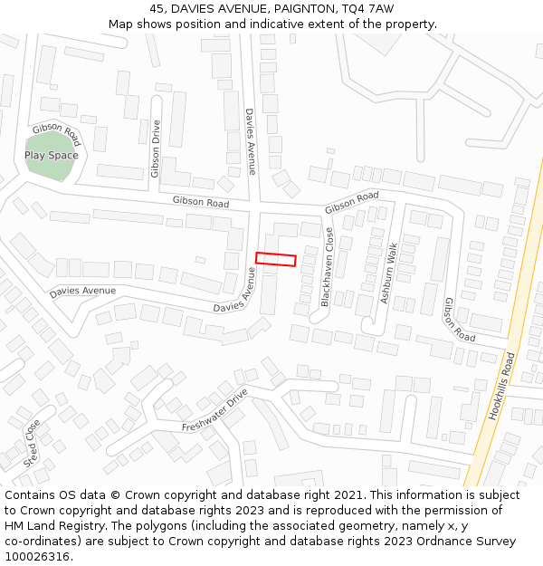 45, DAVIES AVENUE, PAIGNTON, TQ4 7AW: Location map and indicative extent of plot