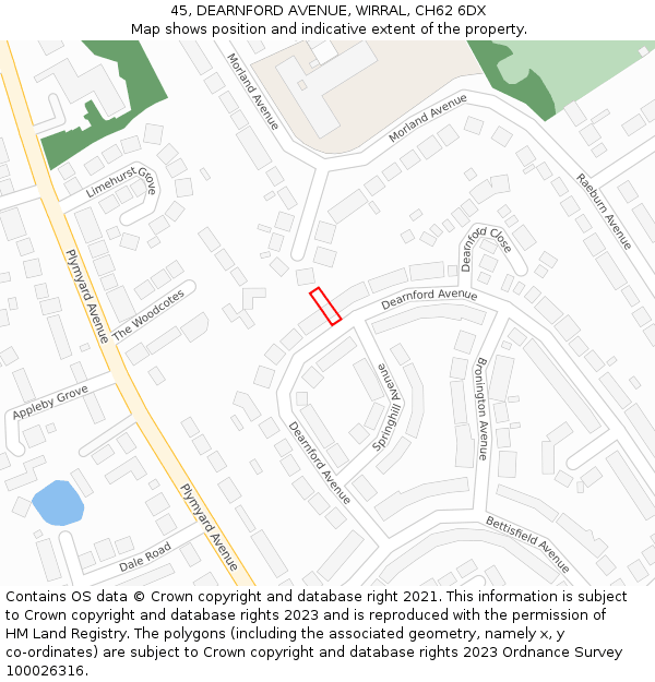 45, DEARNFORD AVENUE, WIRRAL, CH62 6DX: Location map and indicative extent of plot