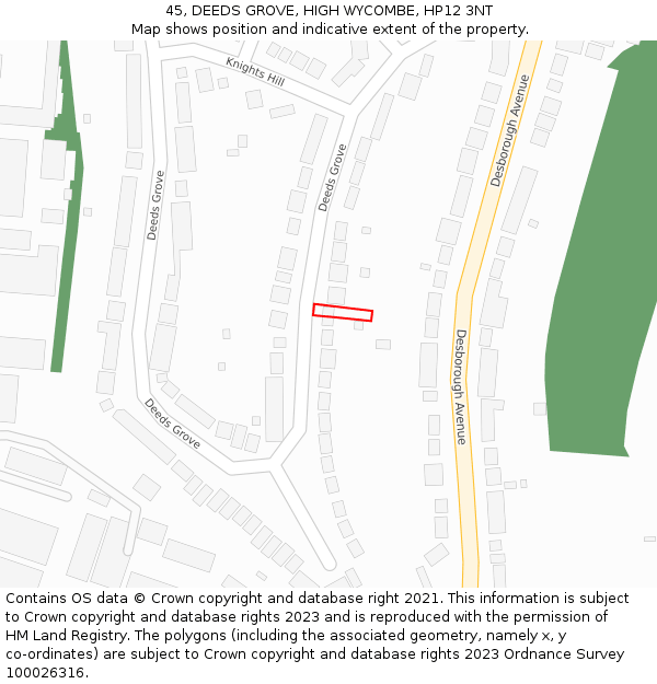 45, DEEDS GROVE, HIGH WYCOMBE, HP12 3NT: Location map and indicative extent of plot