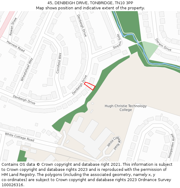 45, DENBEIGH DRIVE, TONBRIDGE, TN10 3PP: Location map and indicative extent of plot