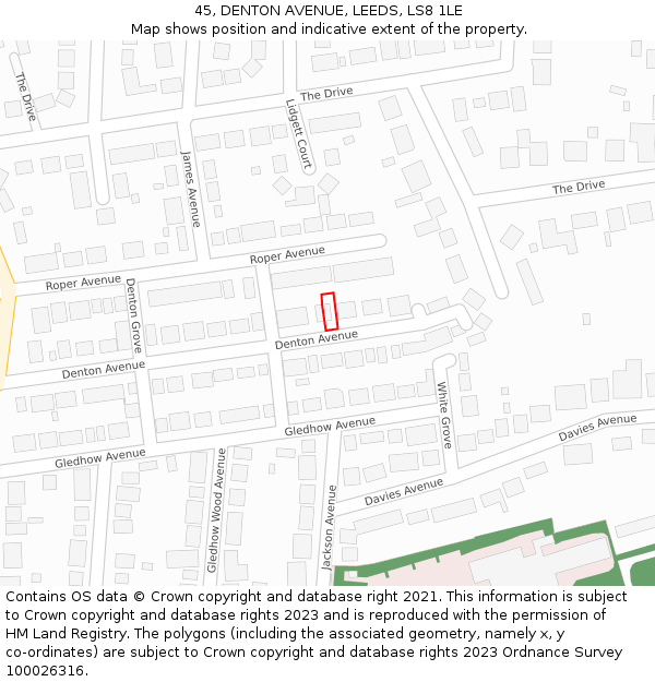 45, DENTON AVENUE, LEEDS, LS8 1LE: Location map and indicative extent of plot