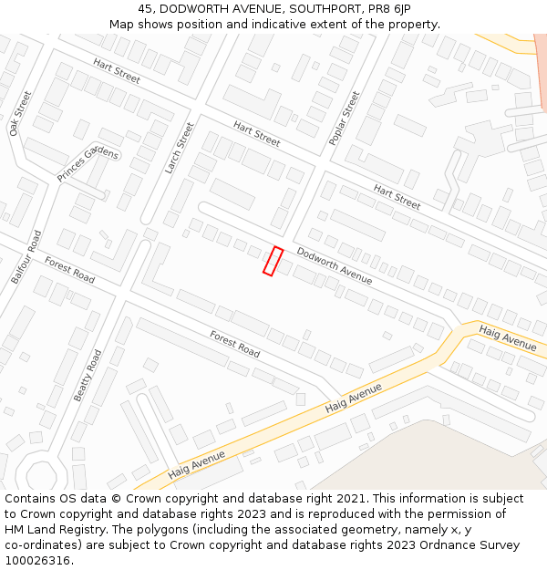 45, DODWORTH AVENUE, SOUTHPORT, PR8 6JP: Location map and indicative extent of plot