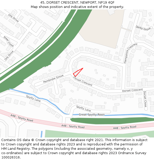 45, DORSET CRESCENT, NEWPORT, NP19 4QF: Location map and indicative extent of plot