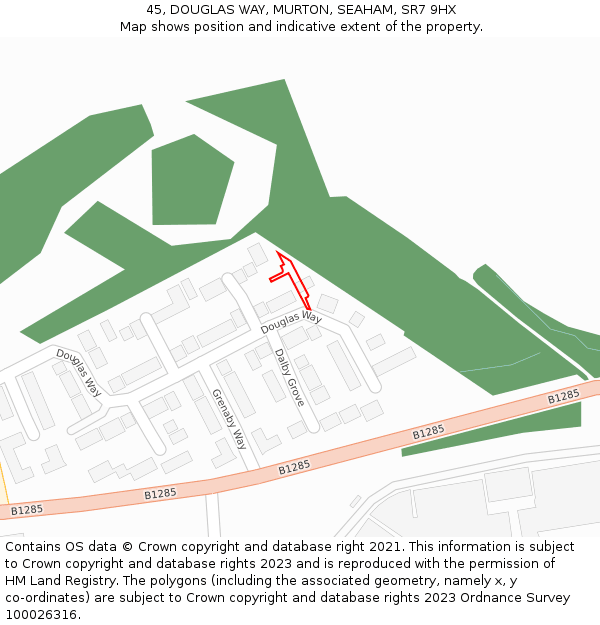 45, DOUGLAS WAY, MURTON, SEAHAM, SR7 9HX: Location map and indicative extent of plot