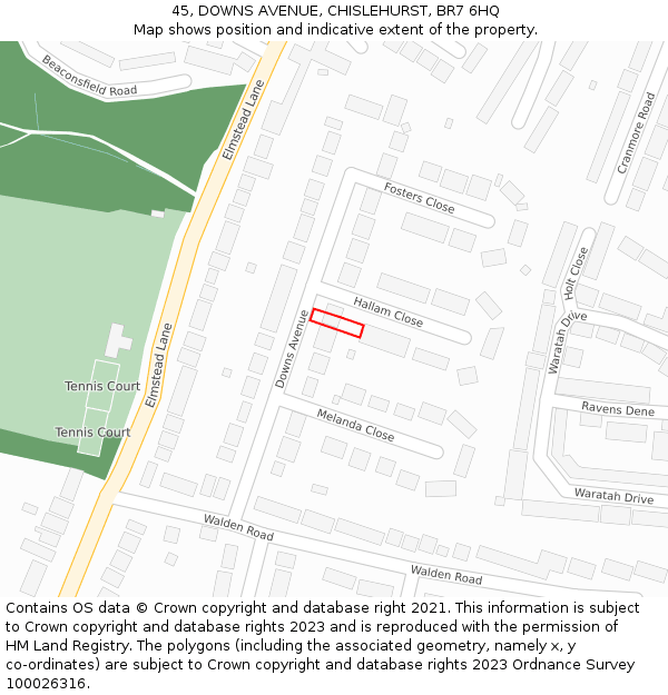 45, DOWNS AVENUE, CHISLEHURST, BR7 6HQ: Location map and indicative extent of plot