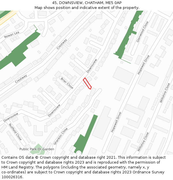 45, DOWNSVIEW, CHATHAM, ME5 0AP: Location map and indicative extent of plot